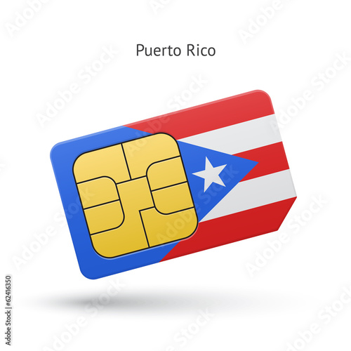 Puerto Rico mobile phone sim card with flag.