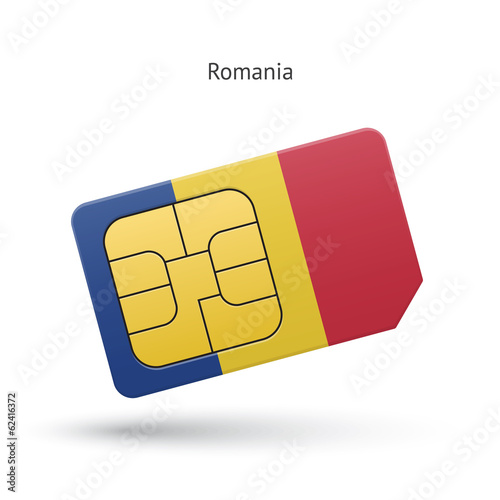 Romania mobile phone sim card with flag.