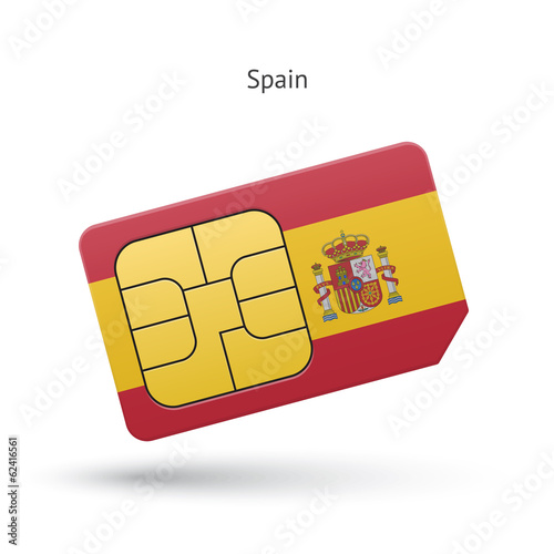 Spain mobile phone sim card with flag.