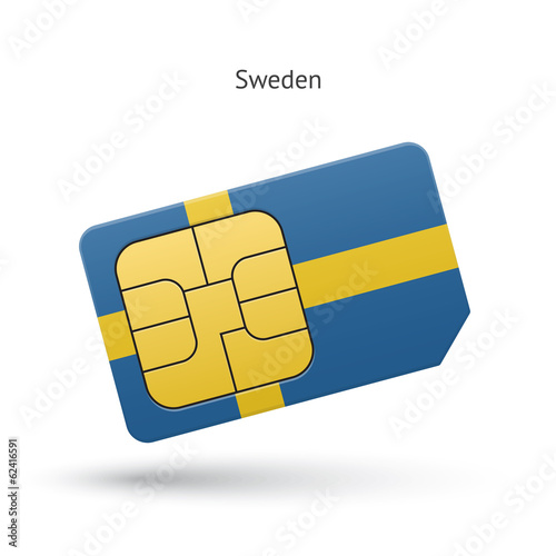 Sweden mobile phone sim card with flag.