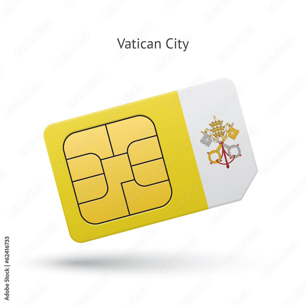 Vatican City mobile phone sim card with flag. Vatican City mobile phone sim card with flag.
