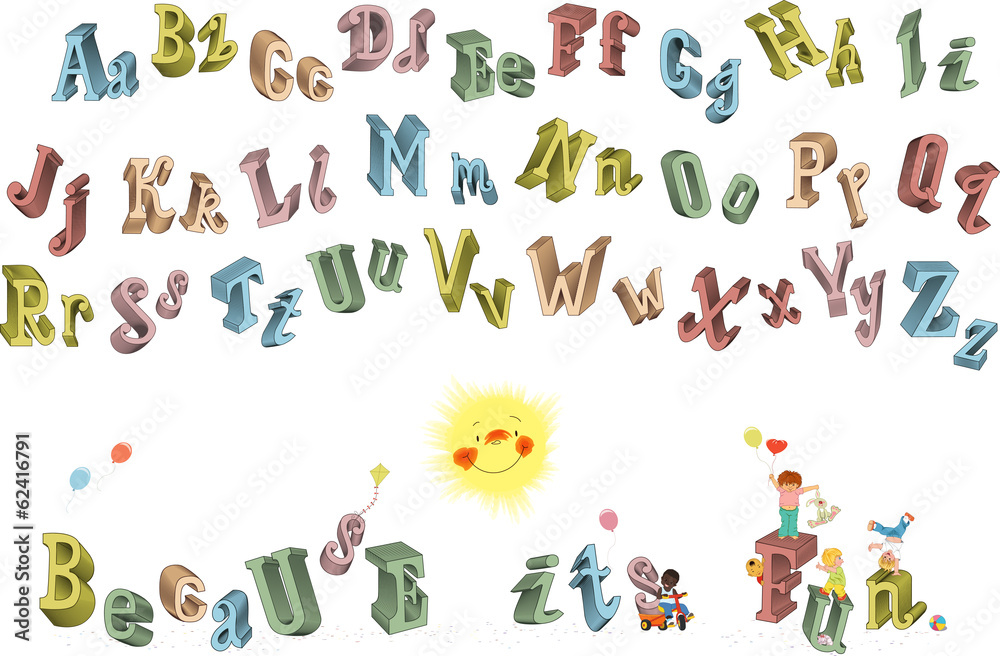 3D alphabet with uppercase and lowercase letters