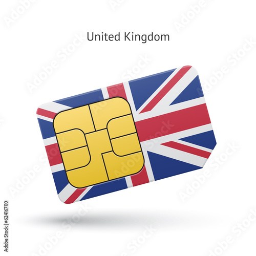 United Kingdom mobile phone sim card with flag.