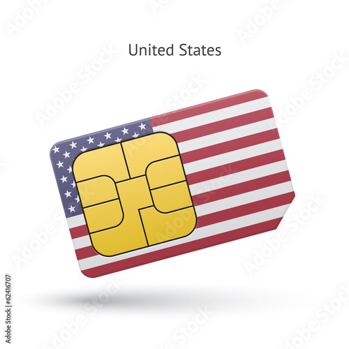 United States mobile phone sim card with flag.