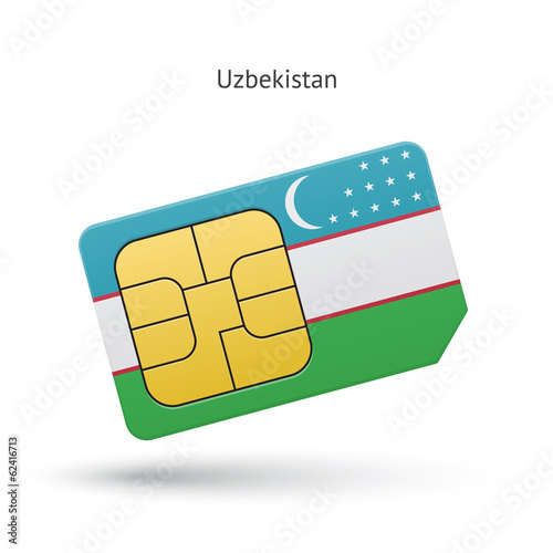 Uzbekistan mobile phone sim card with flag.