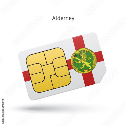 Alderney mobile phone sim card with flag. photo