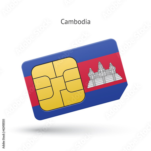 Cambodia mobile phone sim card with flag.