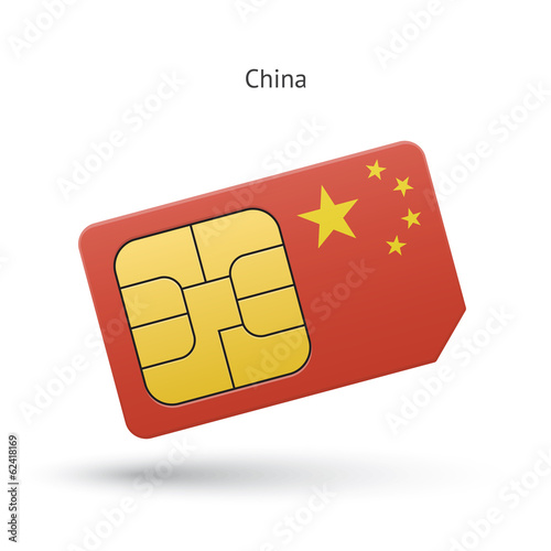 China mobile phone sim card with flag.