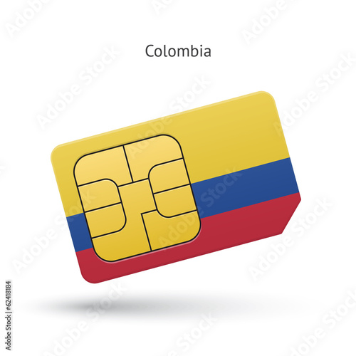 Colombia mobile phone sim card with flag.