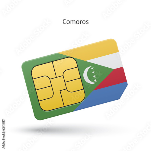 Comoros mobile phone sim card with flag.