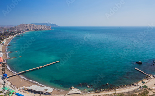Aerial view on the beach of Sudak in Crimea, Ukraine