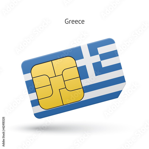 Greece mobile phone sim card with flag.