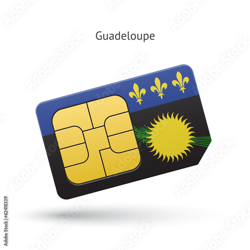 Guadeloupe mobile phone sim card with flag.