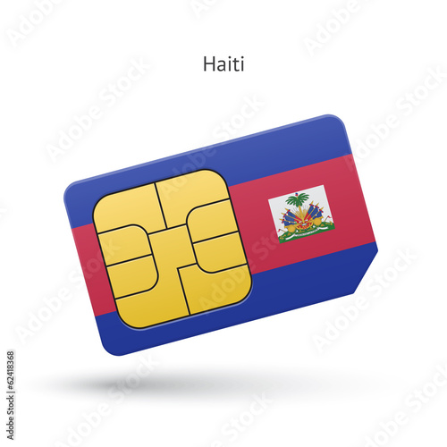 Haiti mobile phone sim card with flag.