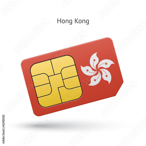 Hong Kong mobile phone sim card with flag.