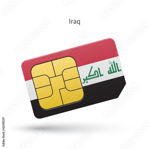 Iraq mobile phone sim card with flag.