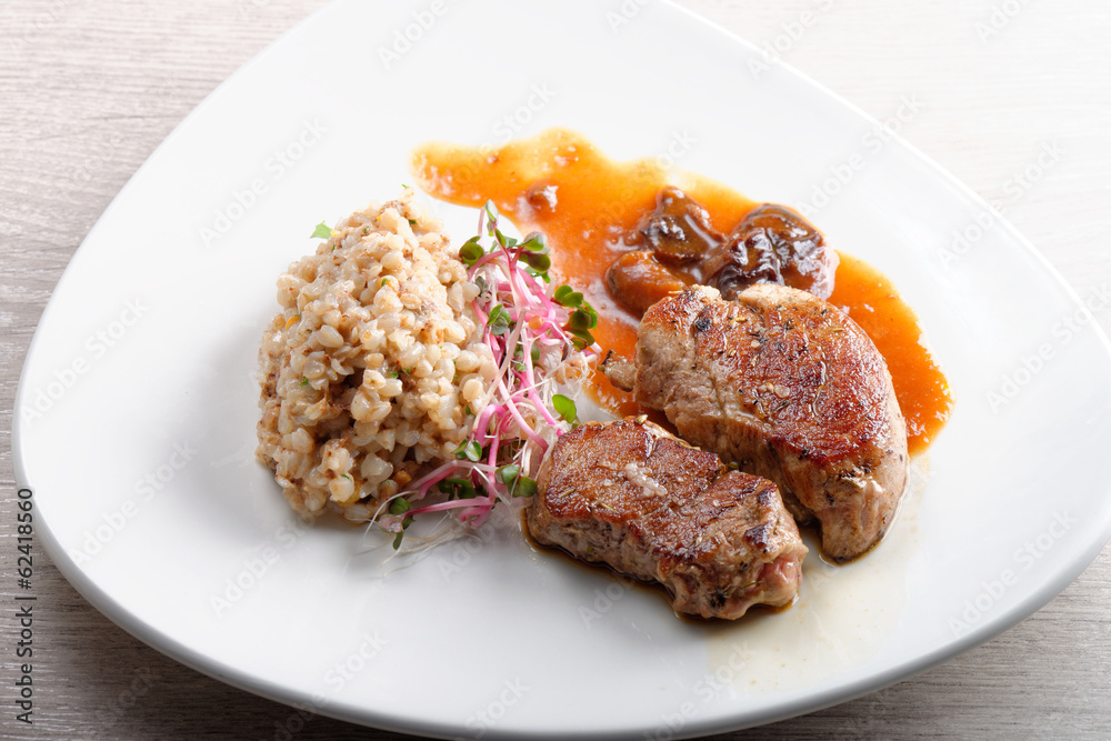 Grilled pork tenderloin with prunes and buckwheat Grilled pork tenderloin with prunes and buckwheat