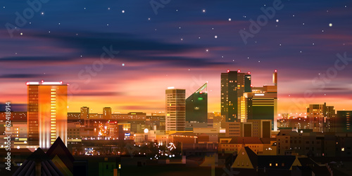 abstract background with city and sunrise