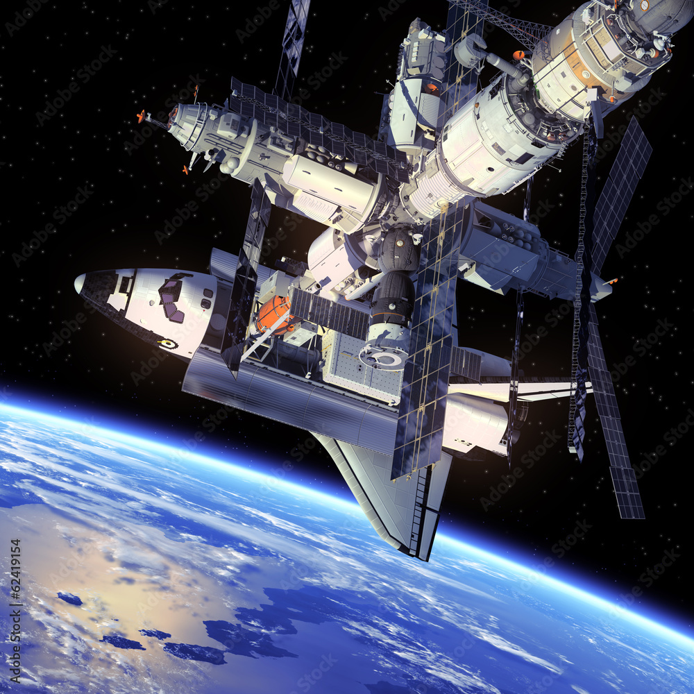 Obraz premium Space Shuttle And Space Station