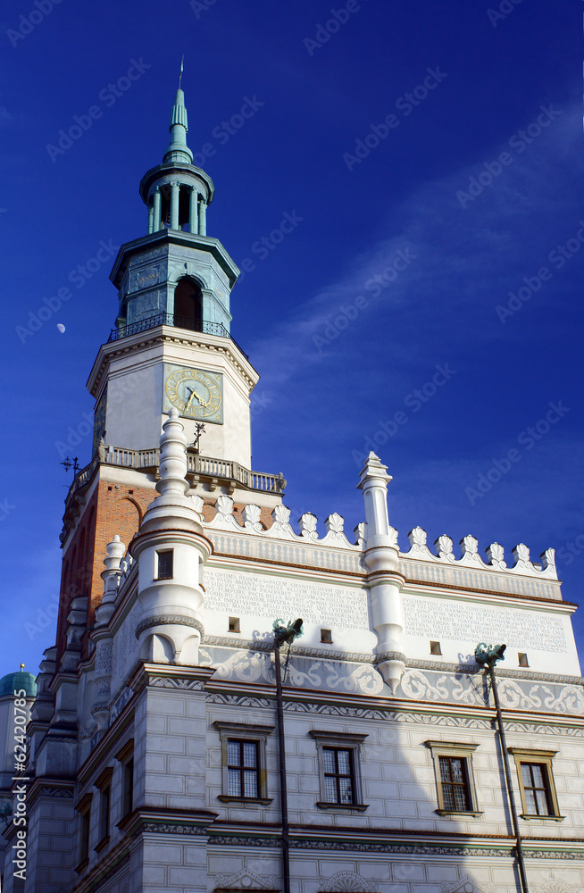 Renaissance town hall with tower in Poznan, Poland .