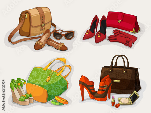 Collection of women bags shoes and accessories
