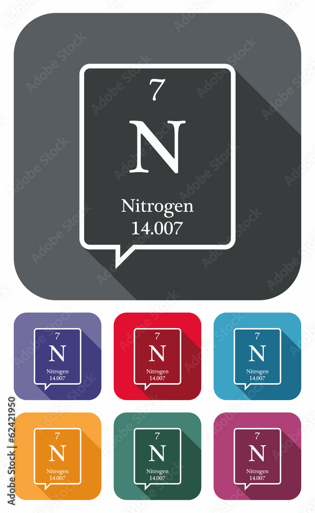Nitrogen symbol from periodic table on flat icon Nitrogen symbol from periodic table on flat icon