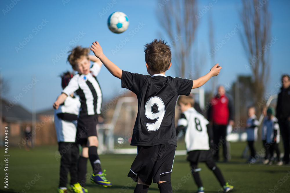 Boys playing soccer - obrazy, fototapety, plakaty 