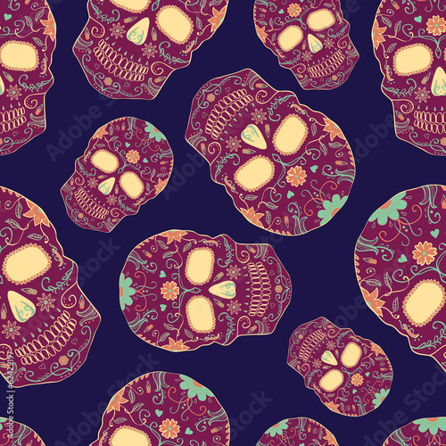 Vector seamless pattern with Day of the Dead skulls