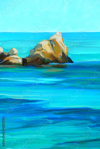 coast of mediterranean sea, painting, illustration