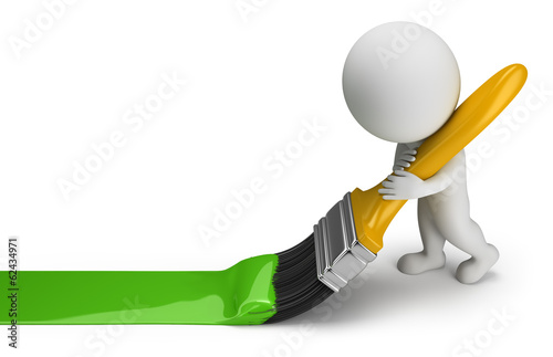 Fototapeta Naklejka Na Ścianę i Meble -  3d small people - green paint brush