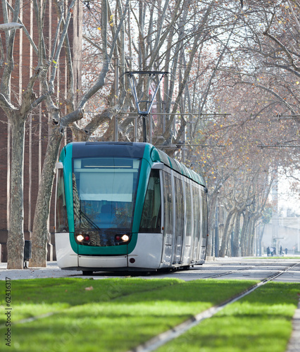  tram on street of city