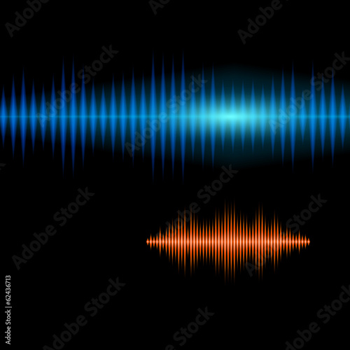 Blue and orange shiny sound waveform background