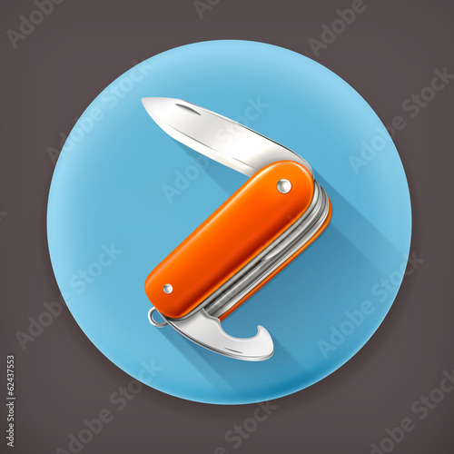Pocket knife long shadow vector icon