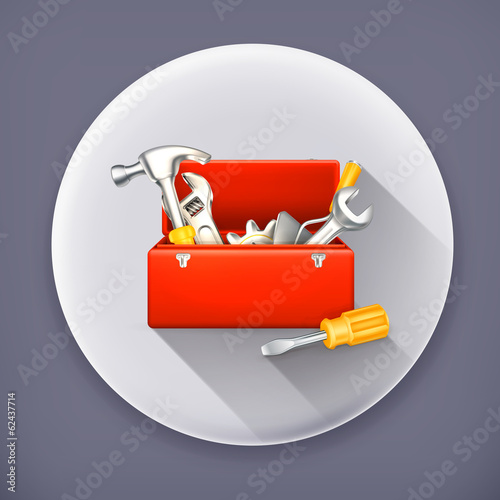 Red toolbox, long shadow vector icon