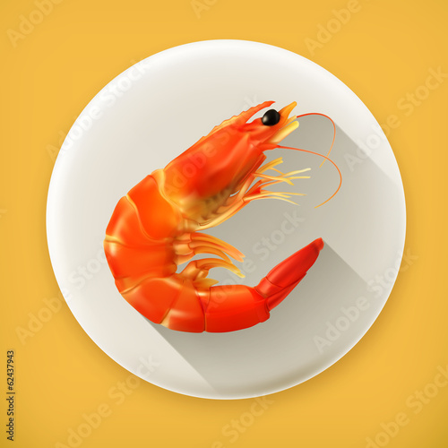 Shrimp, long shadow vector icon