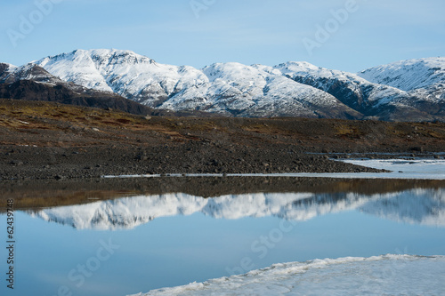 Winter landscape of Mountain reflection, Iceland.