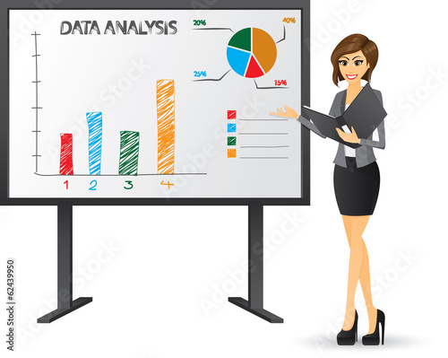 Office girl presenting with folder and presentation board