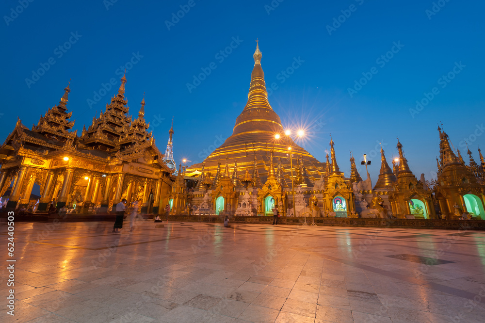 Shwedagon Pagoda at dusk, Yangon, Myanmar