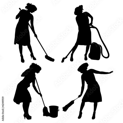 Vector silhouette of a cleaning lady.