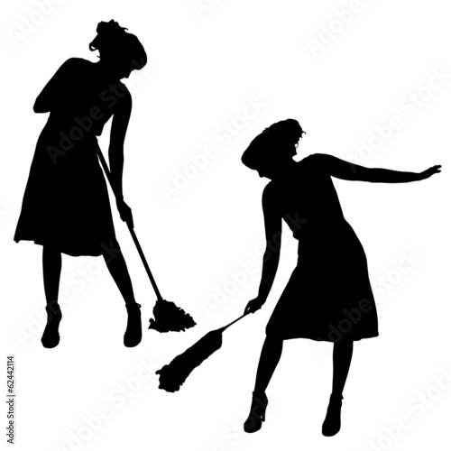 Vector silhouette of a cleaning lady.