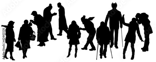 Vector silhouette of people in winter clothes.