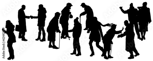 Vector silhouette of people in winter clothes.