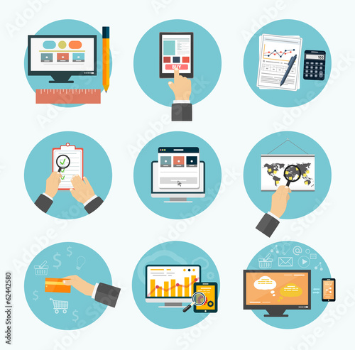 Business, office and marketing items icons.