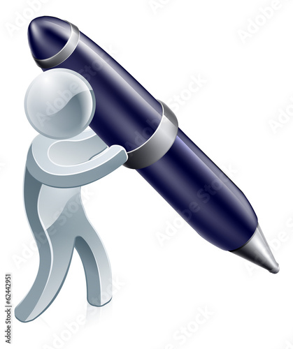 Silver figure with pen