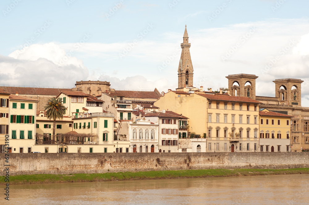 Historic buildings in Florence near Arno river