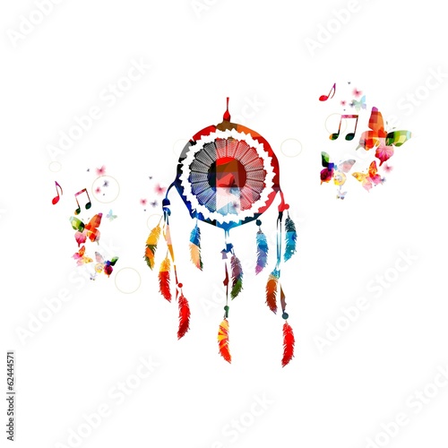 Colorful vector dream catcher background with butterflies