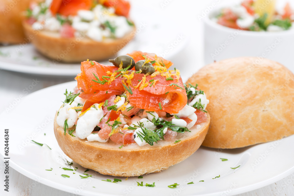 sandwich with cheese, tomato and salmon sandwich with cheese, tomato and salmon