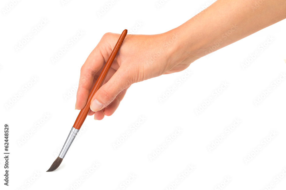 Hand painting with brush on white background