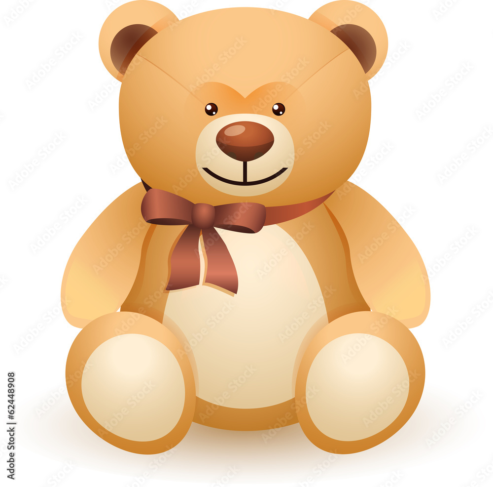 The brown bear toy with a bow