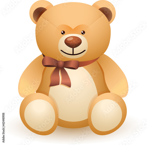 The brown bear toy with a bow